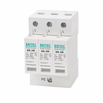 เครื่องป้องกันสายฟ้า 5kA 3P 320Vac เครื่องป้องกันสายฟ้าชนิด 1+2 เครื่องป้องกันการกระจายไฟ AC / ประเภท I+II / ประเภท B+C