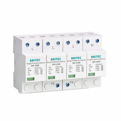 BR-25M 4P 25kA เครื่องกั้นแรงกระแทกชนิด 1 เครื่องกั้นเสียงฟ้าคะนอง SPD เครื่องกั้นแรงกระแทกชนิด 1